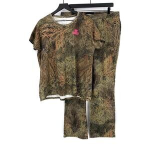 MOSSY OAK Brush Camo Set, T-Shirt and Pants Green Beige Brown 2XL / 14